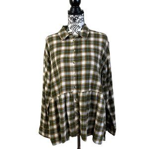 Arizona Jean Co. | Womens Olive Multiplaid Long Sleeve Button Front Shirt Medium